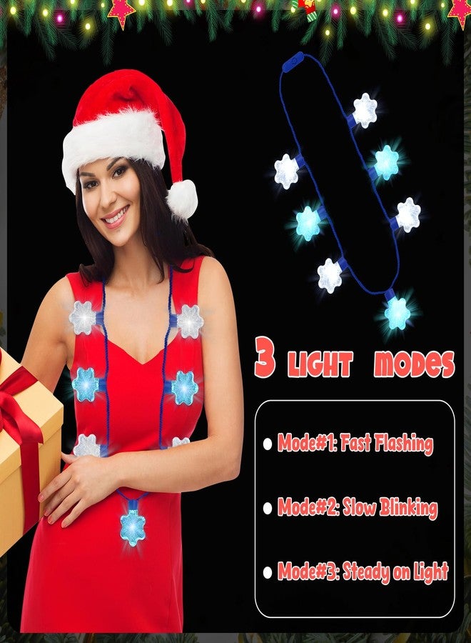 Traplace 3PCS Christmas Light Necklace Light up, 3 Glow Modes Christmas Accessories, 7 Light Bulbs Blue White Snowflakes, Wearable Xmas Party Favors for Ugly Sweater Parties, New Year Party Supplies - Image 3